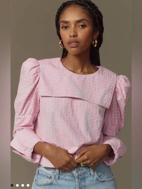 Maeve Puff-Sleeve Seersucker Blouse